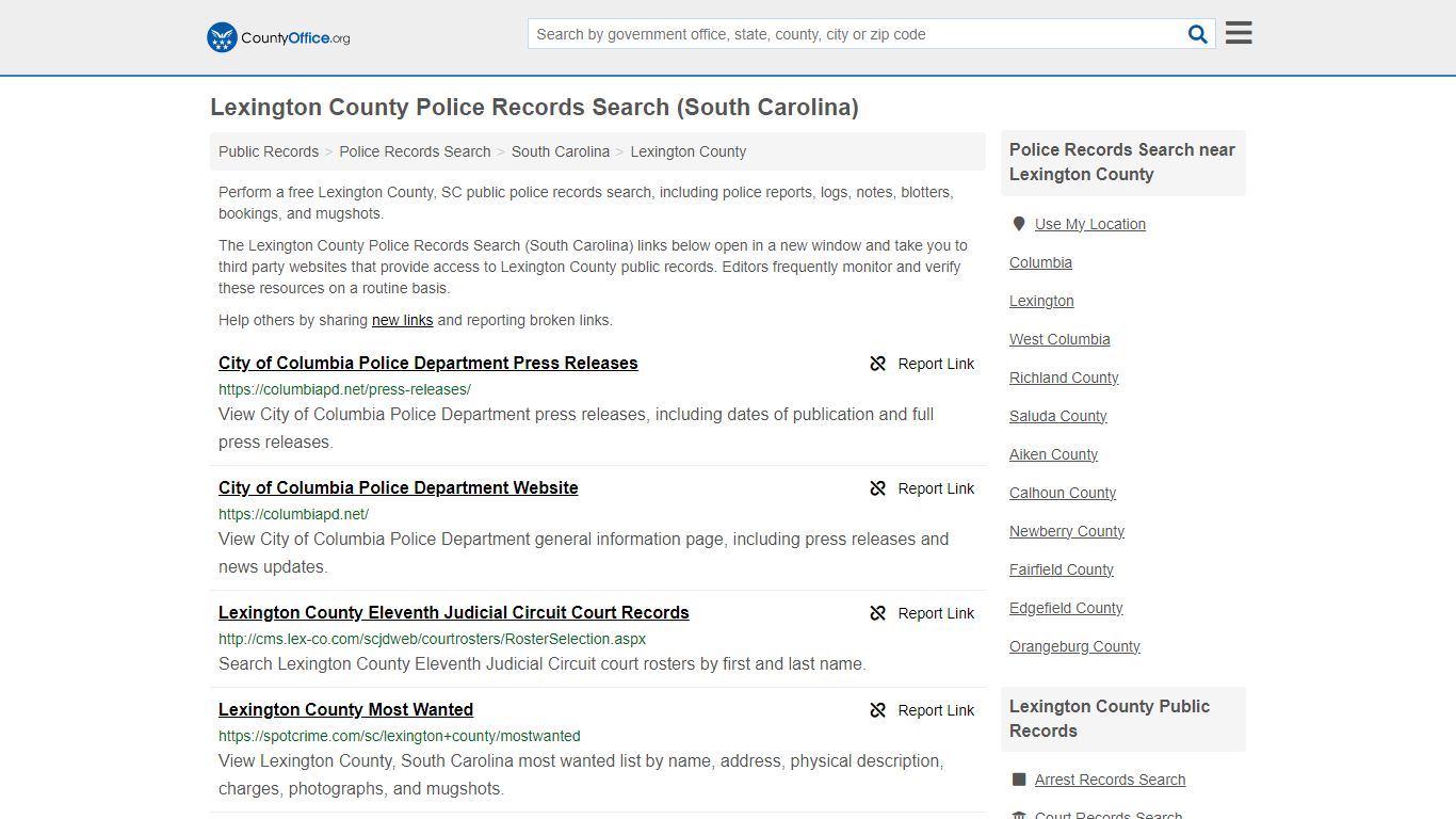 Lexington County Police Records Search (South Carolina) - County Office